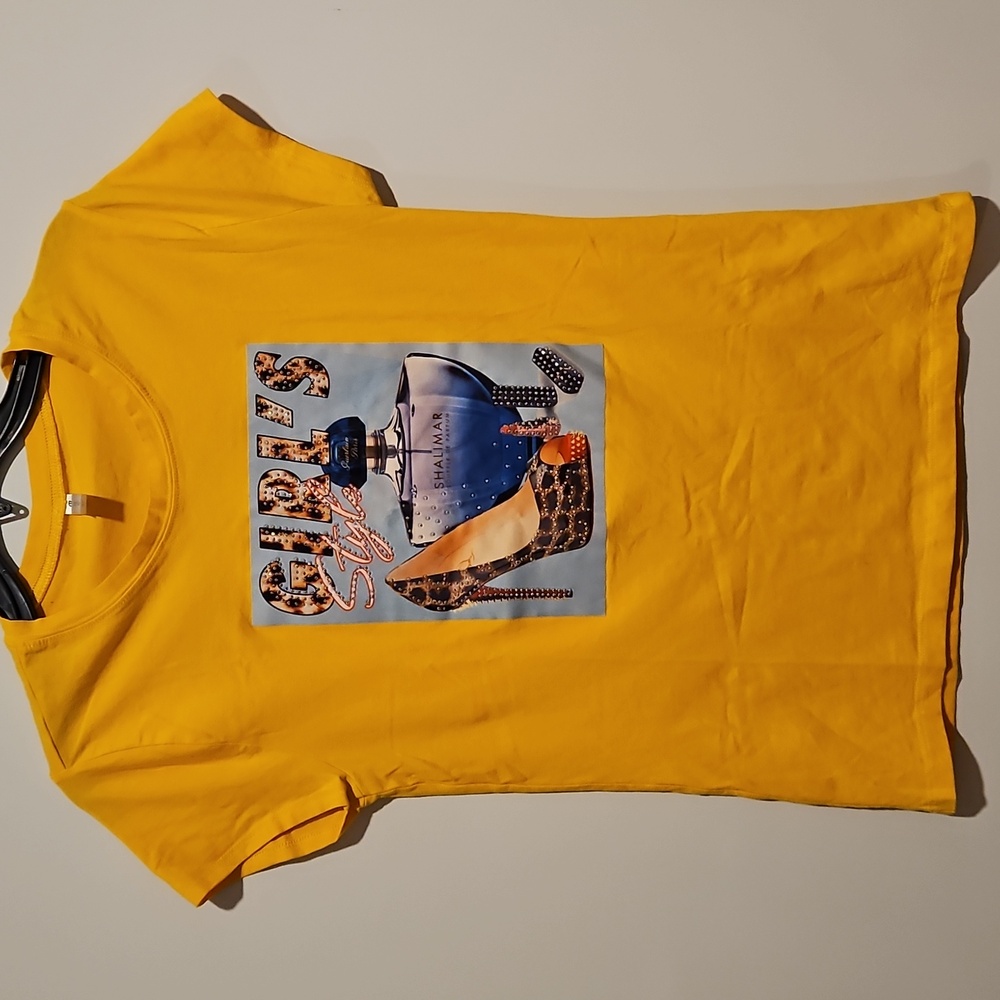 'Girl' Style' yellow cap sleeve silver studded Accessories graphic tee XL Fun!
